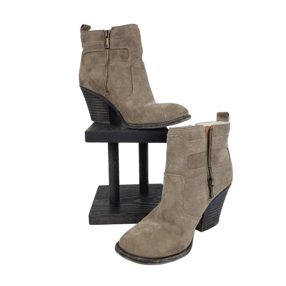 Lucky Brand Shoes - Lucky Brand Women's Everalda Tan Brown Side Zip Suede Ankle Booties Sz 7M